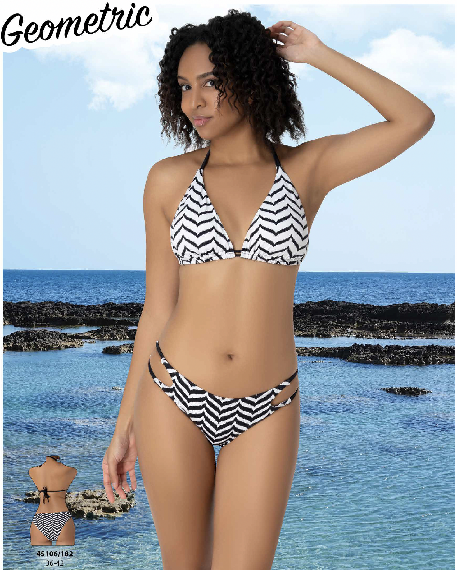 Siyah Beyaz Geometrik Desenli Bikini Takımı 36