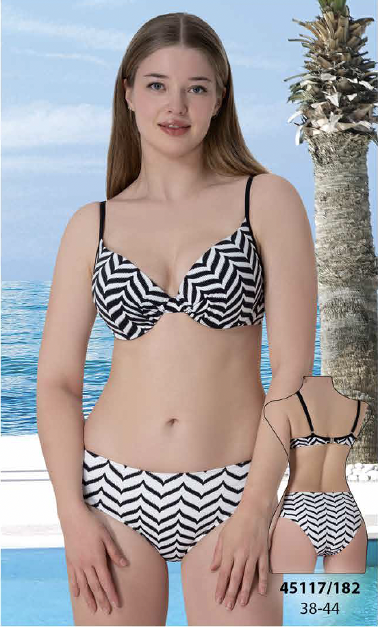 Siyah Beyaz Geometrik Desenli Destekli Bikini Takımı