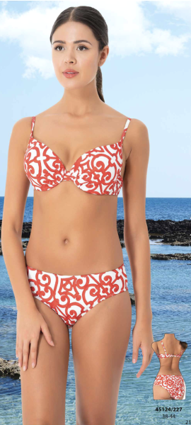 Kırmızı Beyaz Desenli Destekli Bikini Takımı