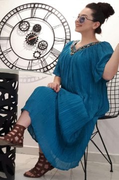 V Yaka Süslü Bürümcük Elbise