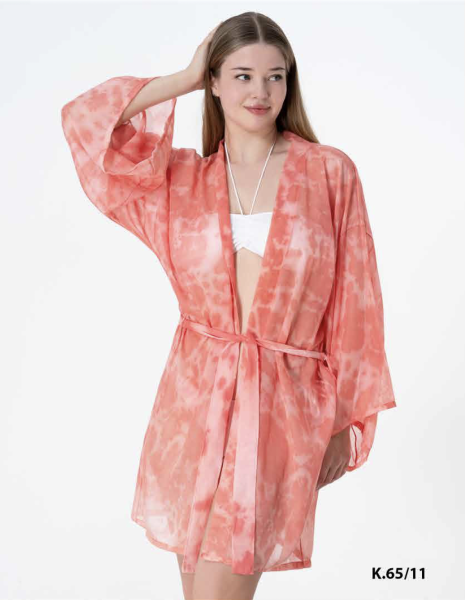 Mercan Desenli Şifon Plaj Pareosu