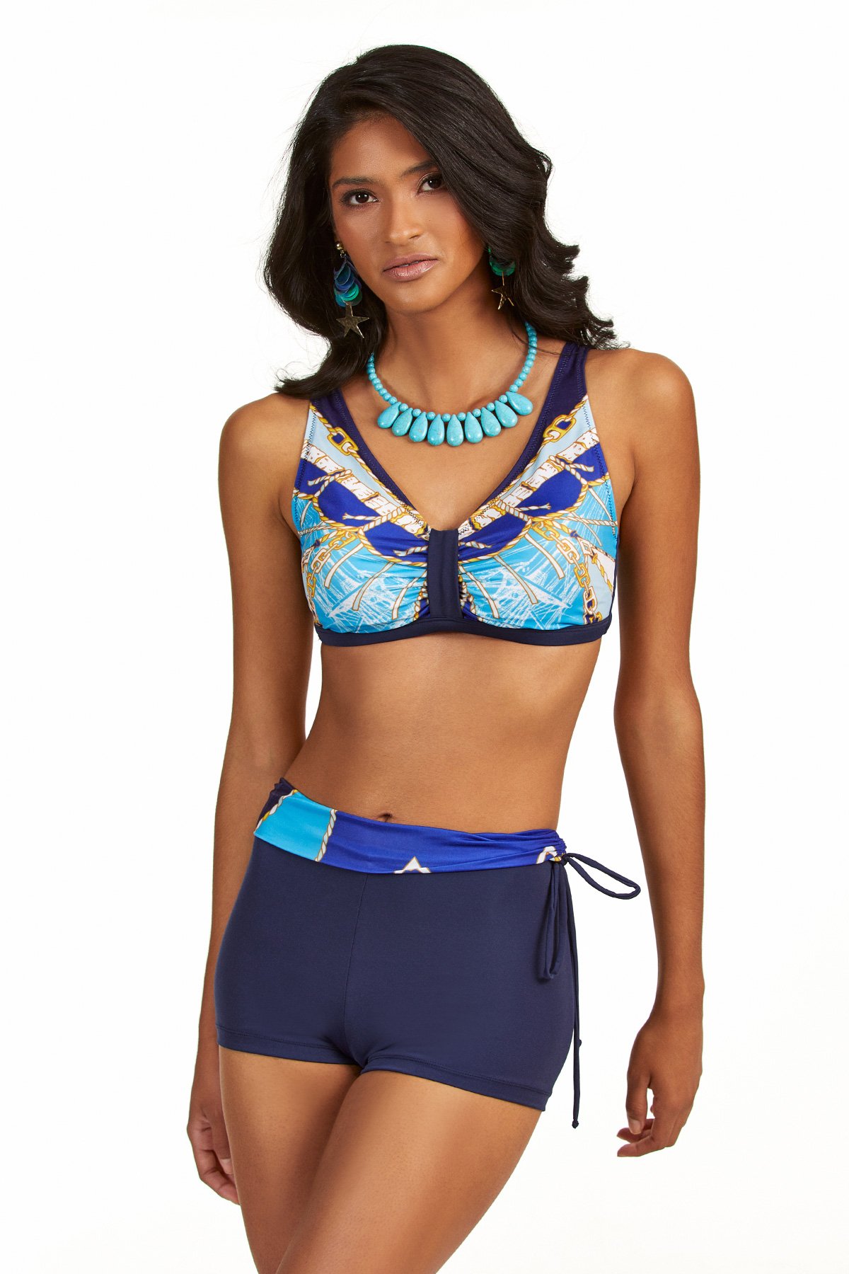 Lacivert Desenli Nadide Bikini Takımı