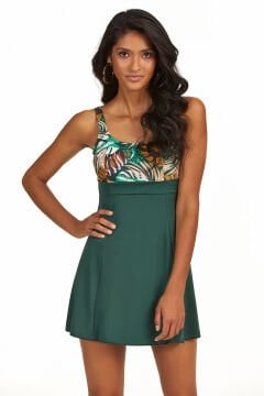 Yeşil Desenli Şortlu Elbiseli Mayo