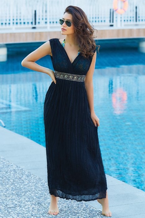 Uzun Helen Nakışlı Bürümcük Elbise